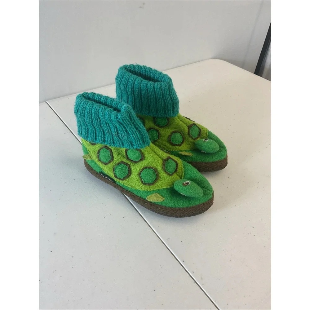 Garnet Hill 100% New Wool Booties Turtles Green Dots Nonslip Treads Kids SZ 04‎
